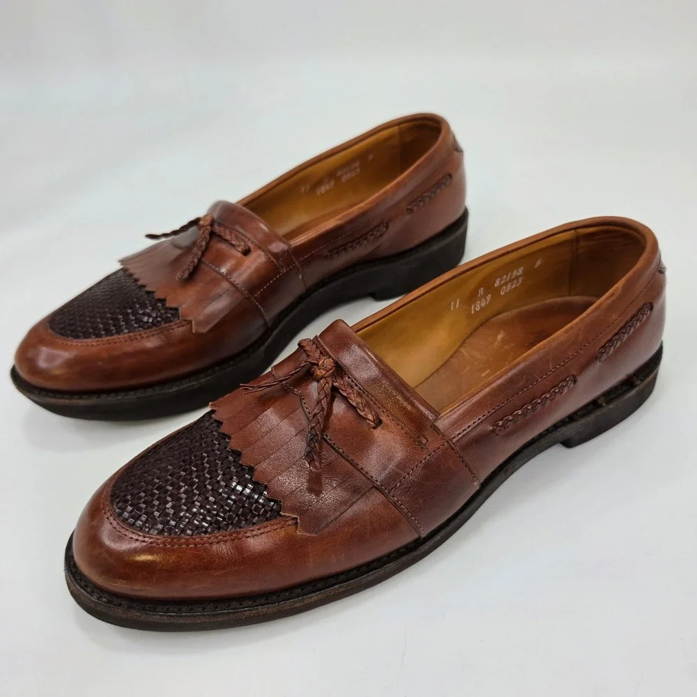 Allen Edmonds Cody Tassel Kiltie Loafers Brown Woven Leather Mens 11 D USA Made